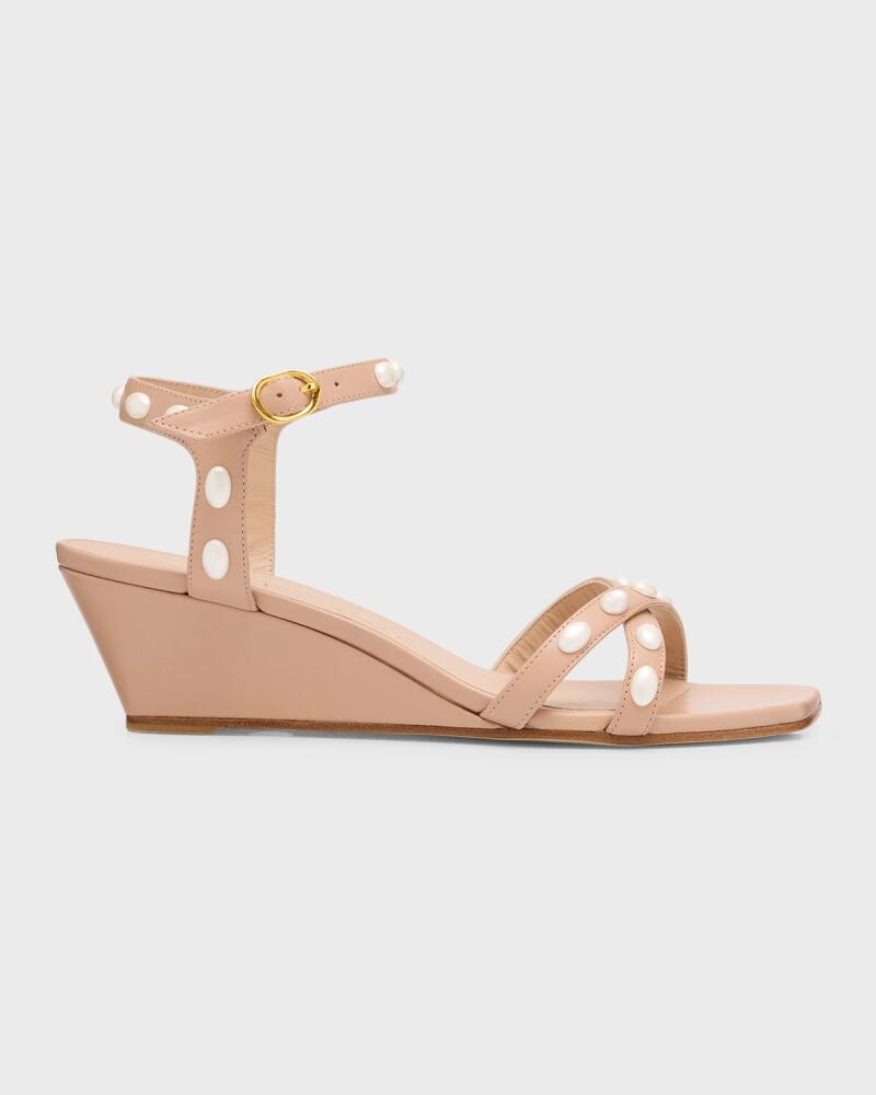 Stuart Weitzman Pearlita Leather Crisscross Wedge Sandals Cover