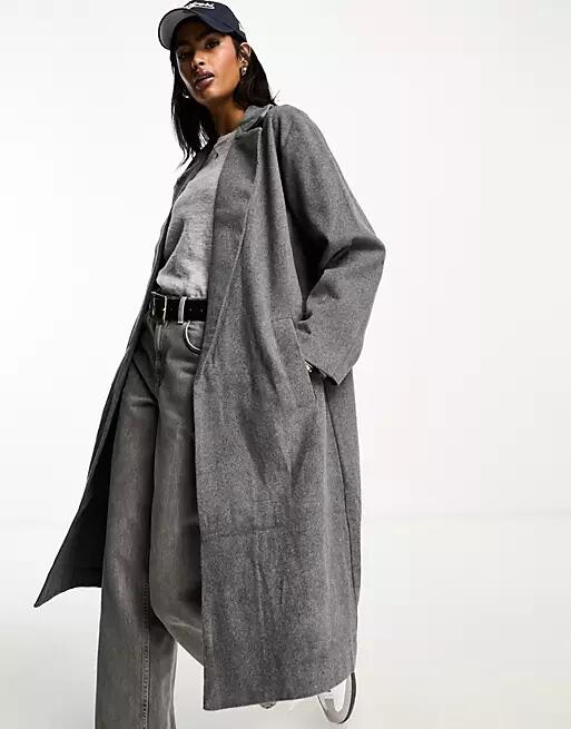 ASOS DESIGN unlined mid length coat in pale gray Cover