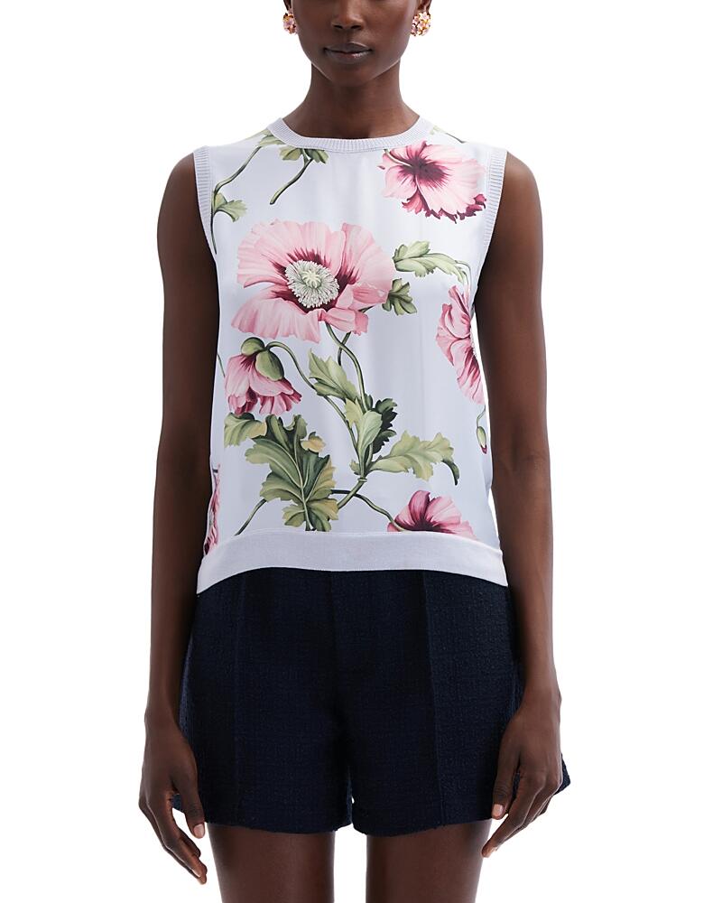 Oscar de la Renta Silk Inset Sleeveless Sweater Cover