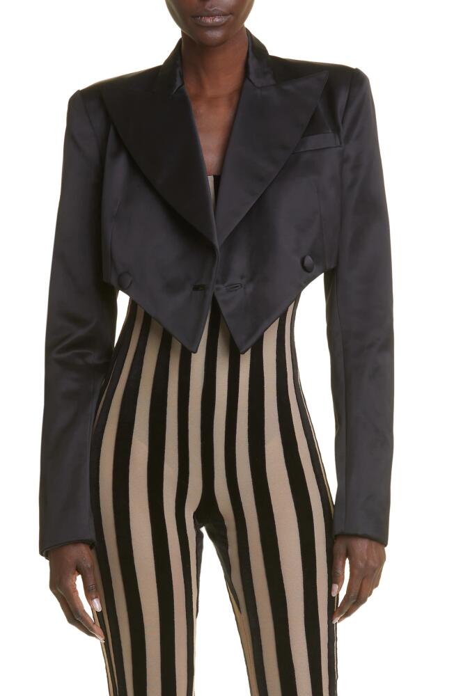 LaQuan Smith Crop Double Breasted Satin Blazer in Black Cover