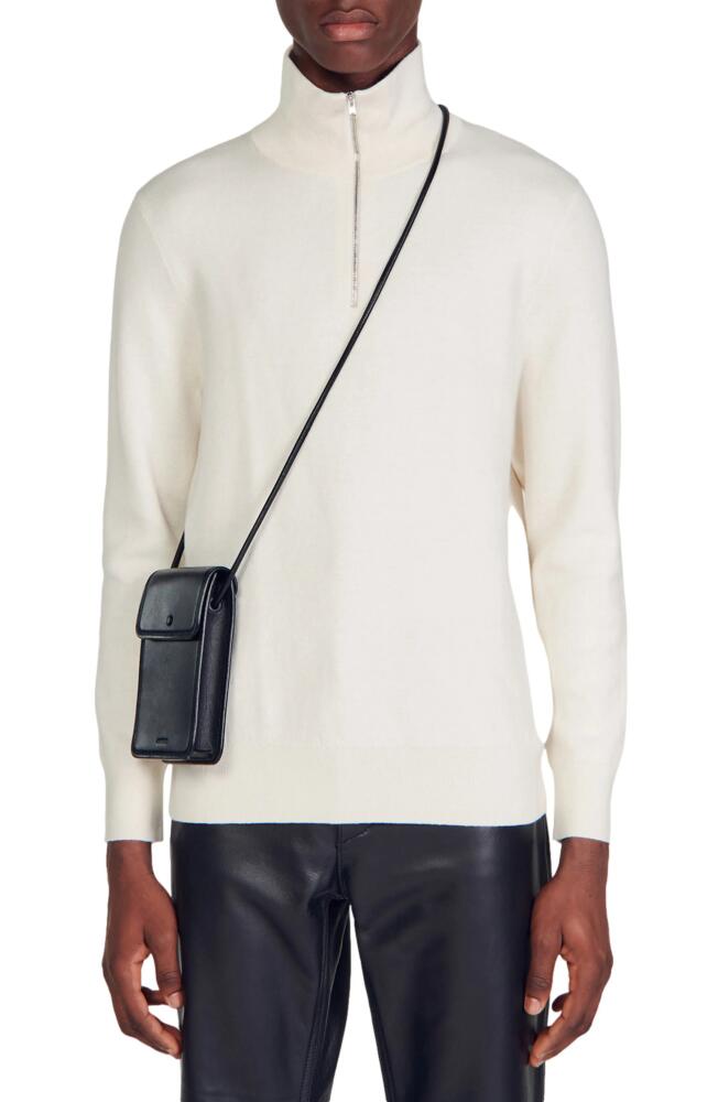 sandro Trucker Wool & Cotton Half Zip Sweater in Off White Cover