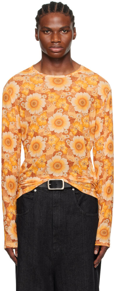 LU'U DAN Orange Floral Long Sleeve T-Shirt Cover