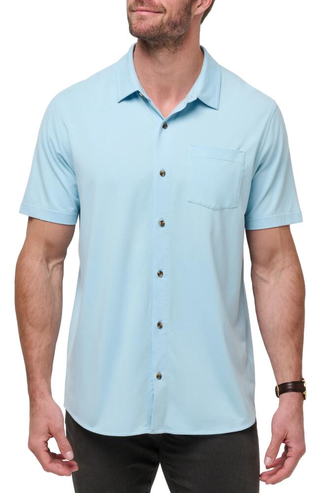 TravisMathew Sands of Time Short Sleeve Stretch Button-Up Shirt in Dream Blue Cover