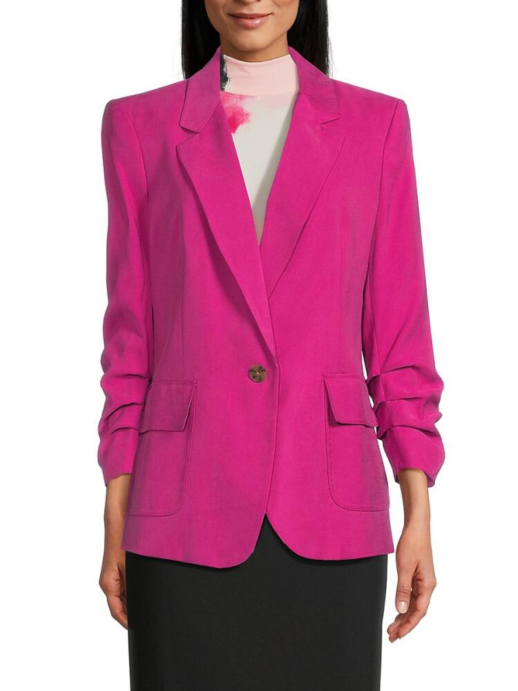 DKNY Women's Ruched Sleeve Blazer - Raspberry Cover