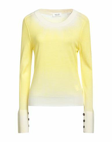 Aviù Woman Sweater Yellow Virgin Wool, Silk Cover