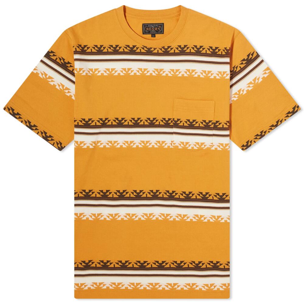 Beams Plus Men's Jacquard Stripe Pocket T-Shirt in Mustard Cover