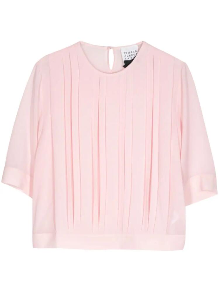 Edward Achour Paris pintuck-detail round-neck blouse - Pink Cover