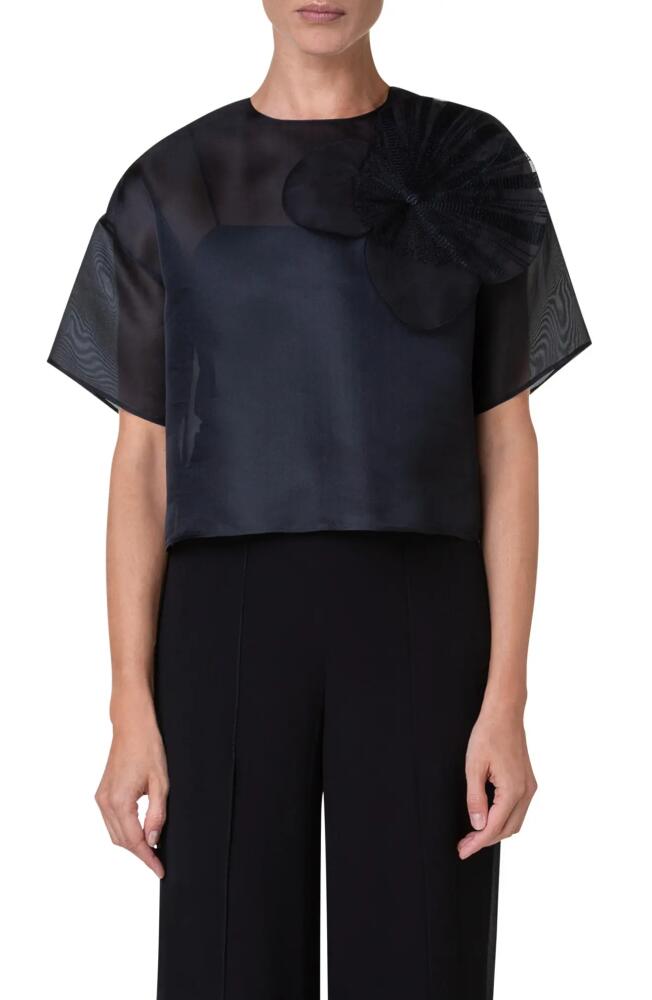 Akris Poppy Patch Crop Silk Organza Top in Black Cover