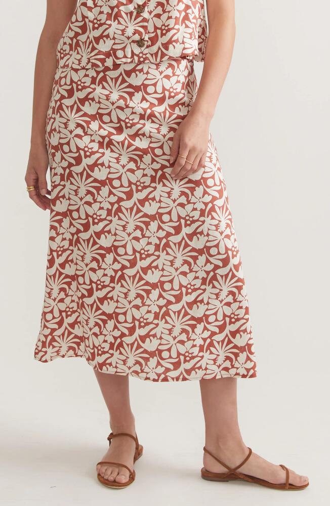 Marine Layer Ryan Floral Midi Slip Skirt in Rust Tropicali Cover