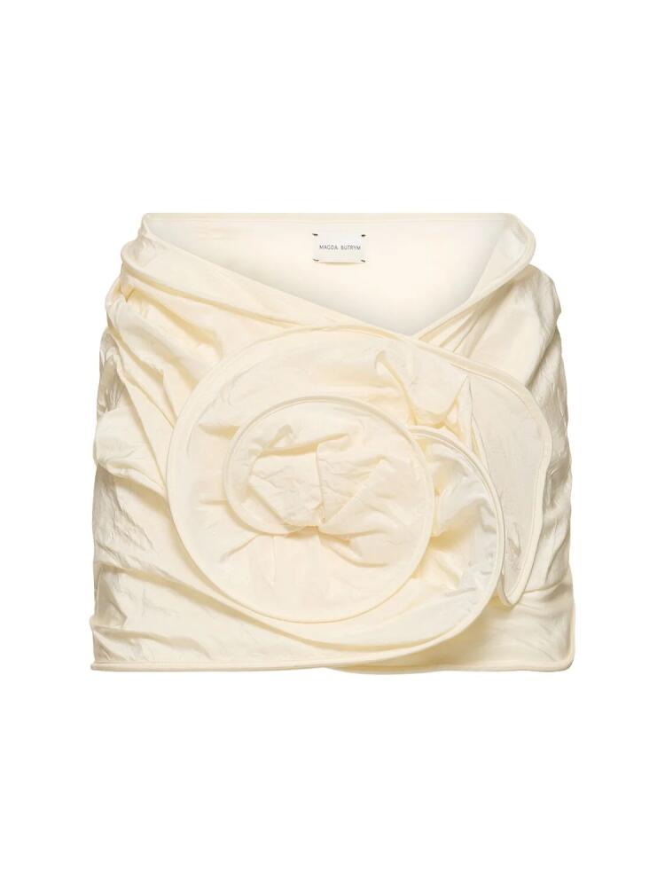 MAGDA BUTRYM Draped Silk Mini Skirt W/ Rose Cover