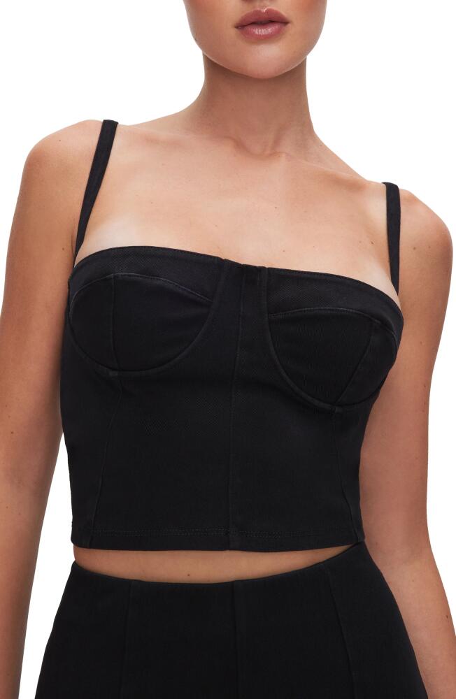 Good American Sculpt Bustier Stretch Denim Crop Top in Black001 Cover