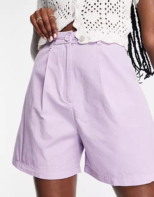 Monki longline wide leg bermuda shorts in pastel-Purple Cover