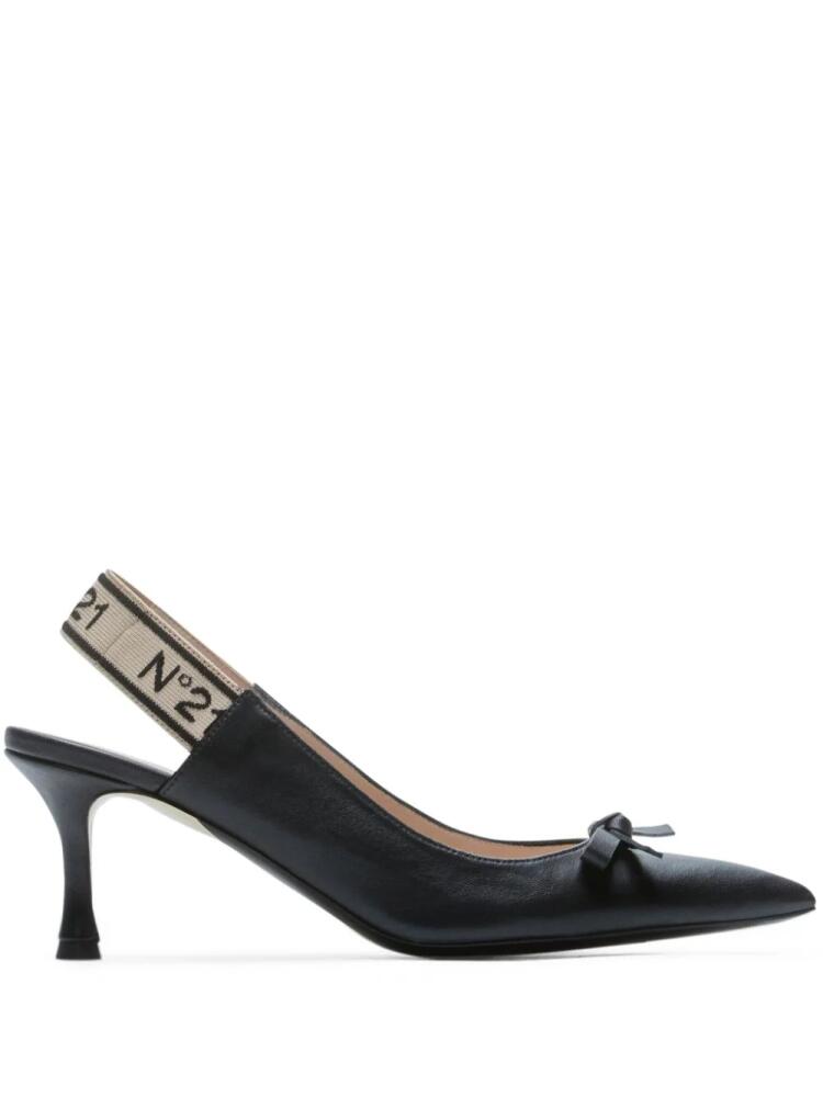 Nº21 logo-strap bow leather pumps - Black Cover