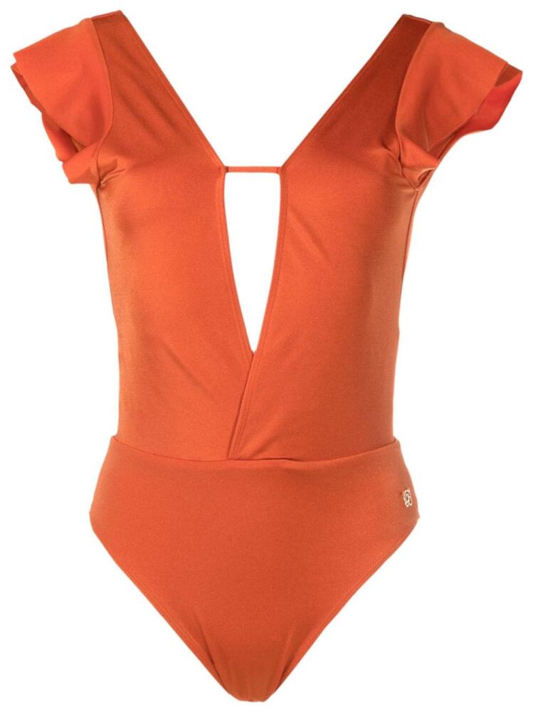 Brigitte short-sleeved open-back swimsuit - Orange Cover