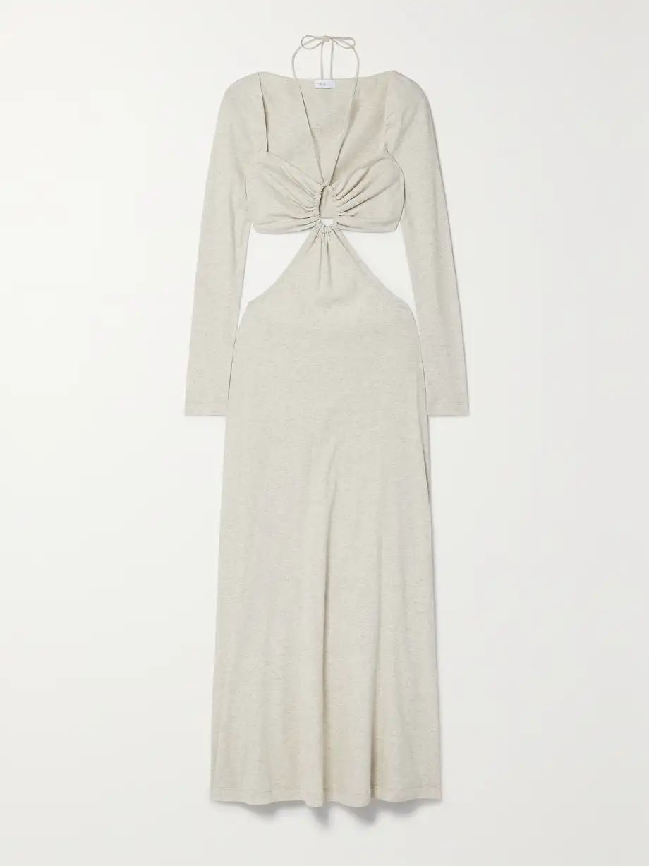 ROSETTA GETTY - Cutout Ruched Cotton-jersey Maxi Dress - Gray Cover