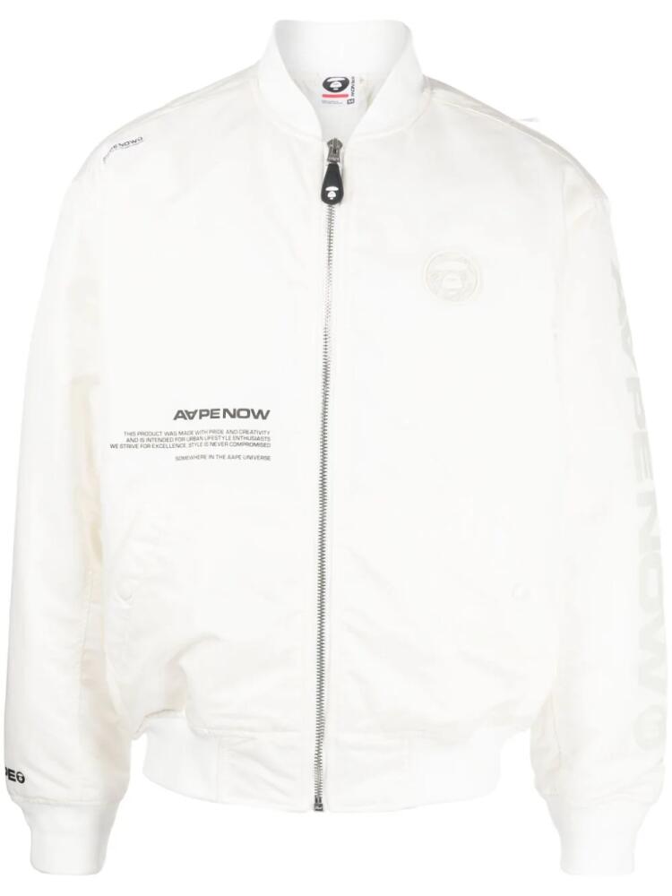 AAPE BY *A BATHING APE® logo-patch zip-up bomber jacket - Neutrals Cover