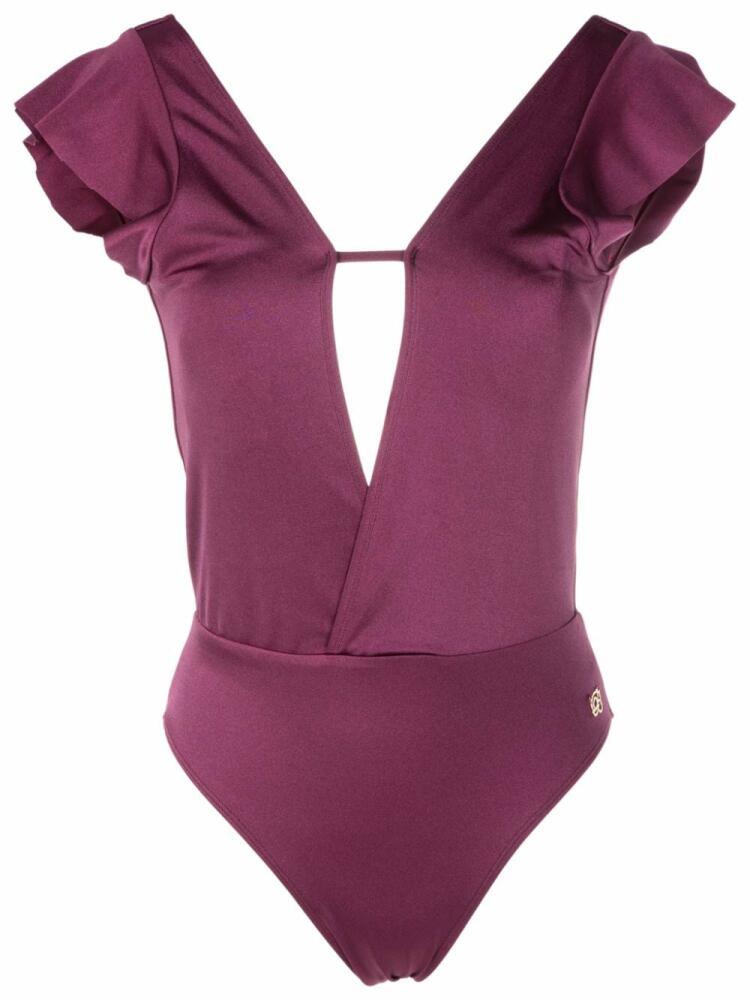 Brigitte short-sleeved open-back swimsuit - Purple Cover