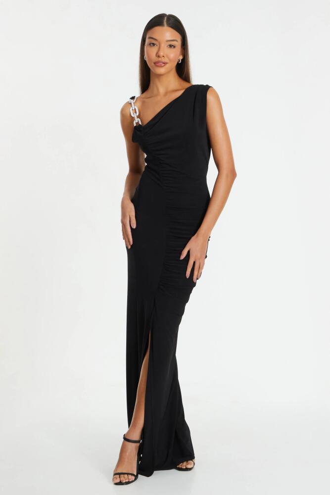 QUIZ ITY Diamante Trim Maxi Dress in Black Cover