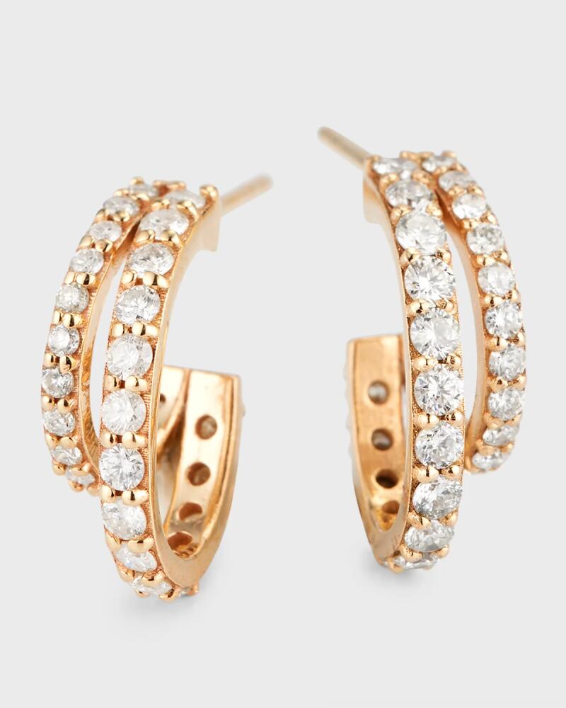 Siena Jewelry 14K Yellow Gold Split Double Diamond Huggie Earrings Cover