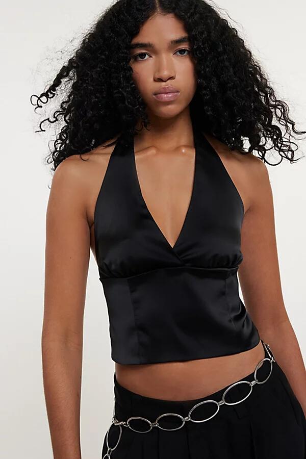 Silence + Noise Erika Satin Halter Top in Black Cover