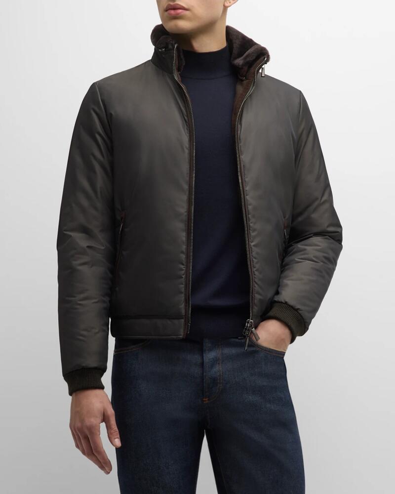 MooRER Men's Bomber Jacket with Shearling Collar Cover