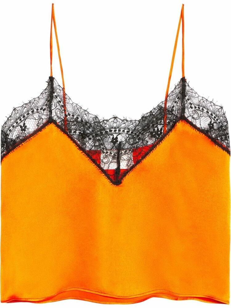 AMI Paris lace-trim silk top - Orange Cover