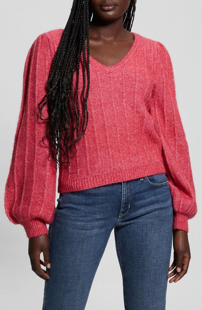 GUESS Madeline Pointelle Detail Sweater in Spring Coral Cover