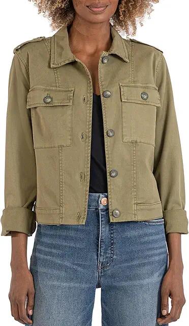 KUT from the Kloth Rosalyn Flap Pockets Trucker Jacket (Olive) Women's Clothing Cover