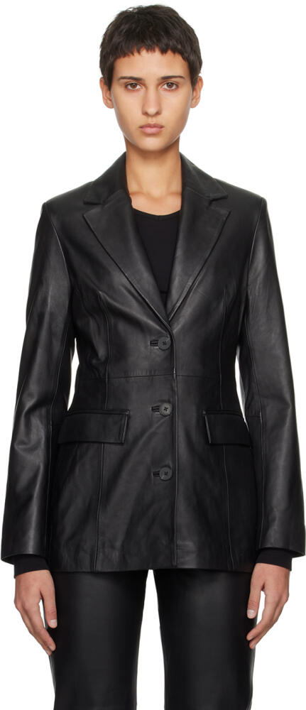 REMAIN Birger Christensen Black Fitted Leather Blazer Cover