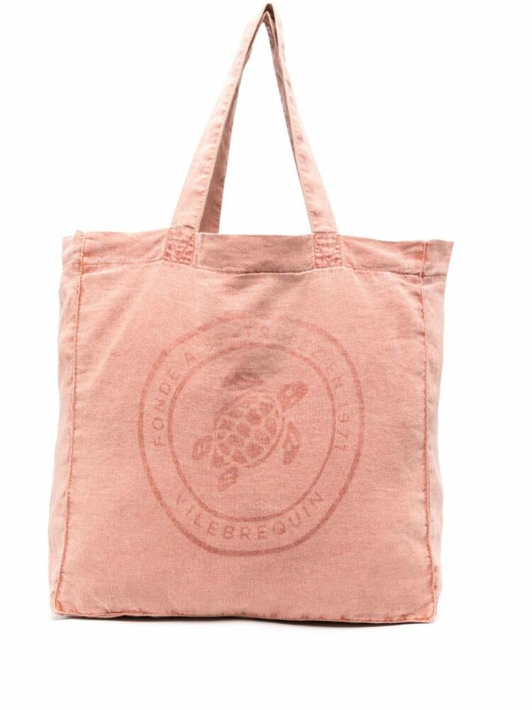 Vilebrequin logo-print linen tote bag - Orange Cover