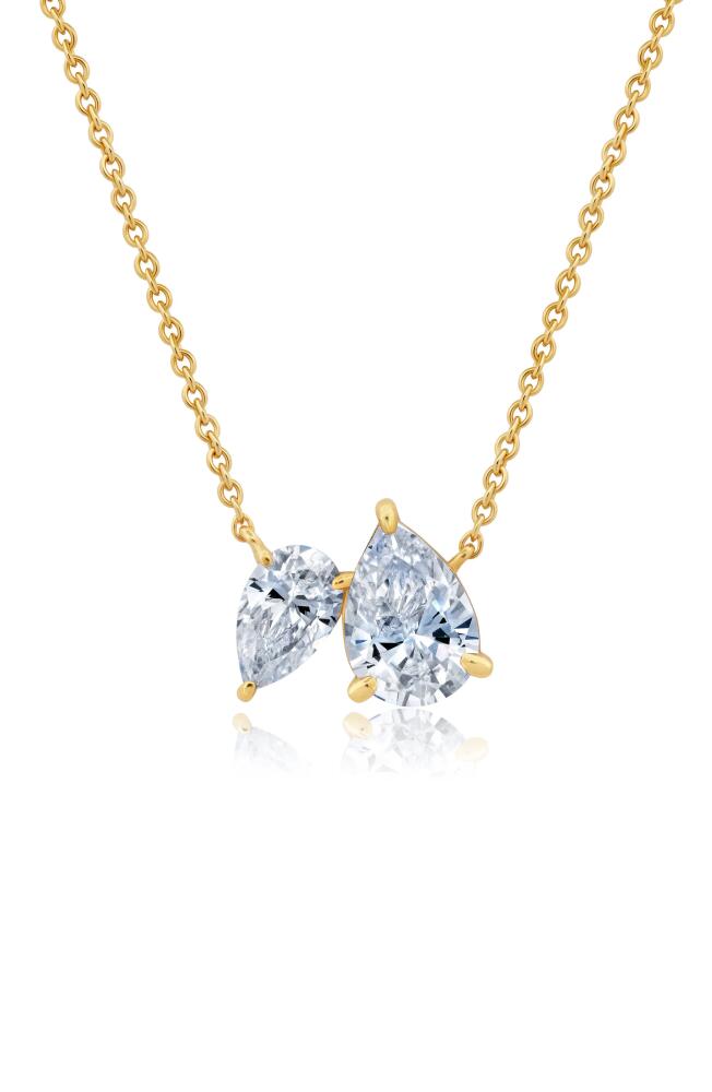 Crislu Up & Down Pear Cut Cubic Zirconia Pendant Necklace in Gold Cover