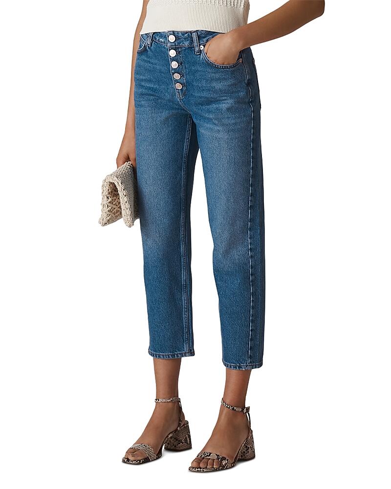 Whistles Hollie Button-Fly High Rise Cropped Straight Jeans in Denim Cover