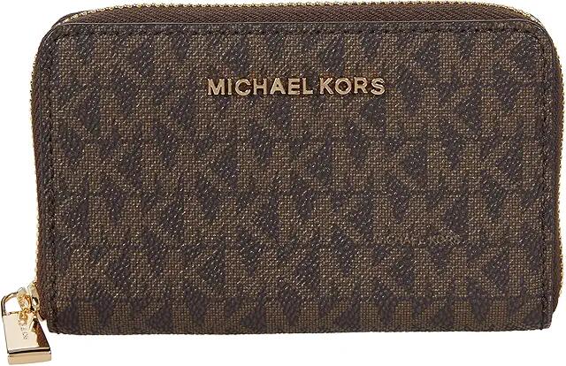 MICHAEL Michael Kors Jet Set Small Zip Around Card Case (Brown/Acorn) Handbags Cover