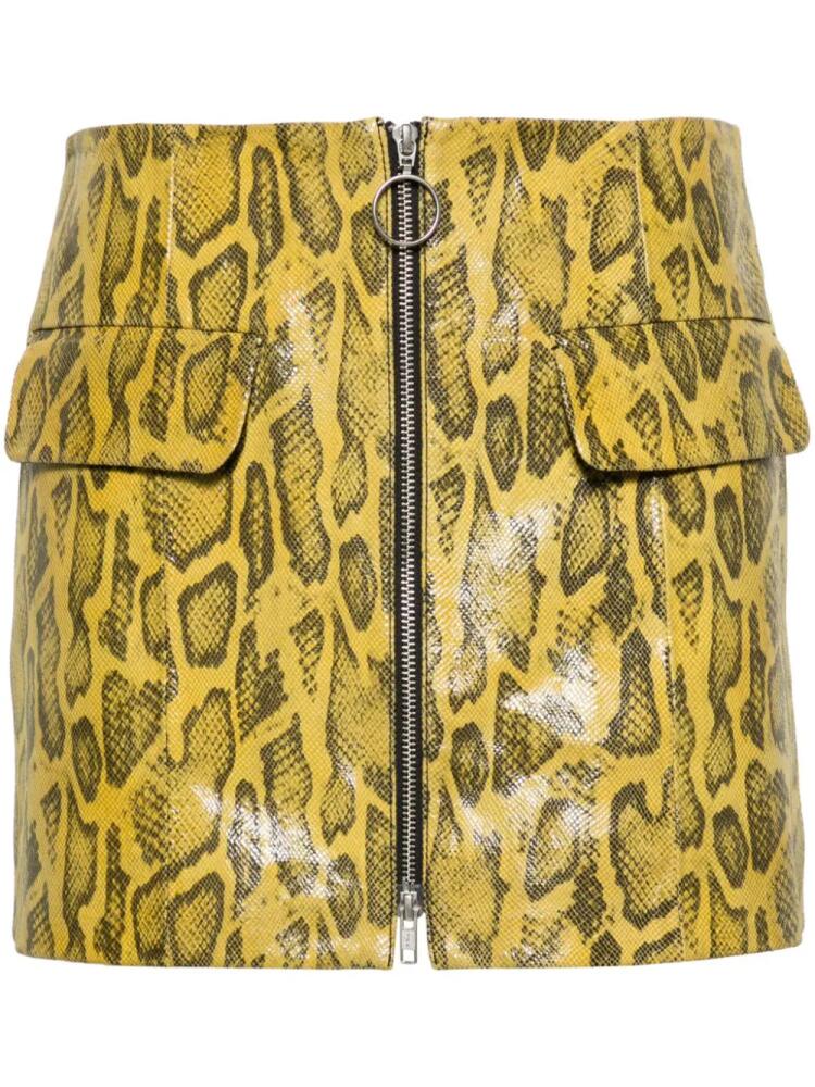 STAND STUDIO Elvira snakeskin-print leather miniskirt - Yellow Cover