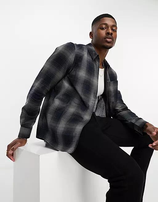 French Connection full zip check shirt in navy Cover