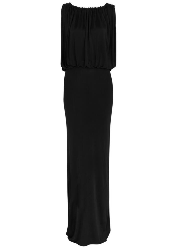 Saint Laurent - Women's Black Ruched Low-Back Jersey Gown - Size 12 & Elasticated Waist Cover