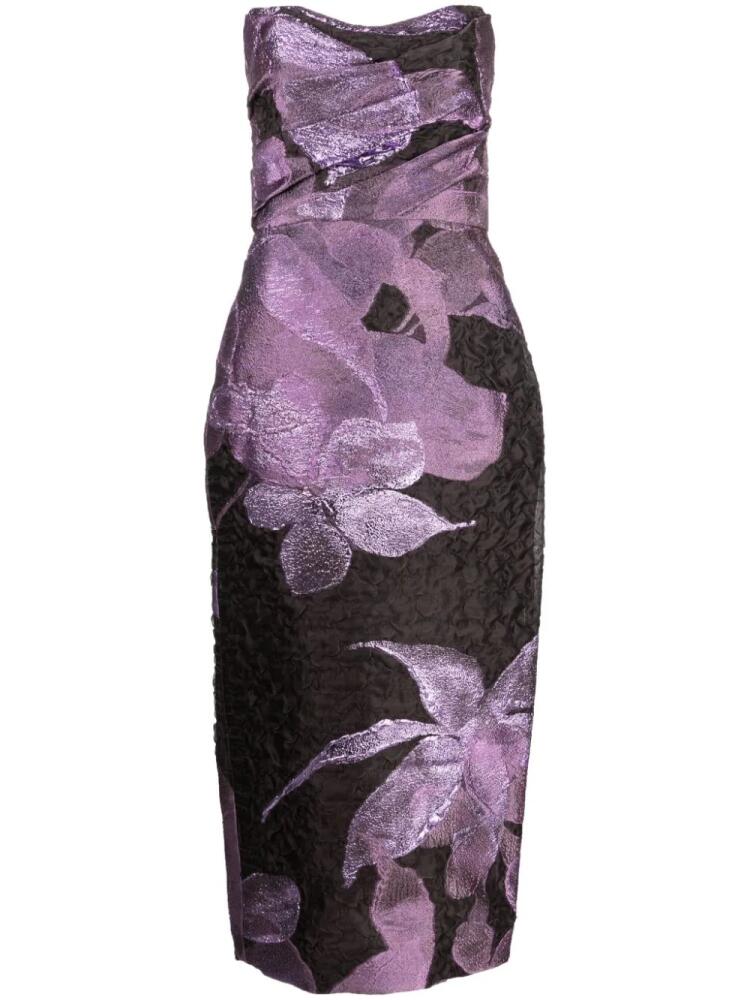 Amsale floral-print midi pencil dress - Purple Cover