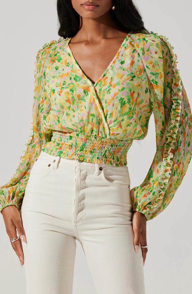 ASTR the Label Bellona Floral Plissé Top in Yellow Green Multi Cover