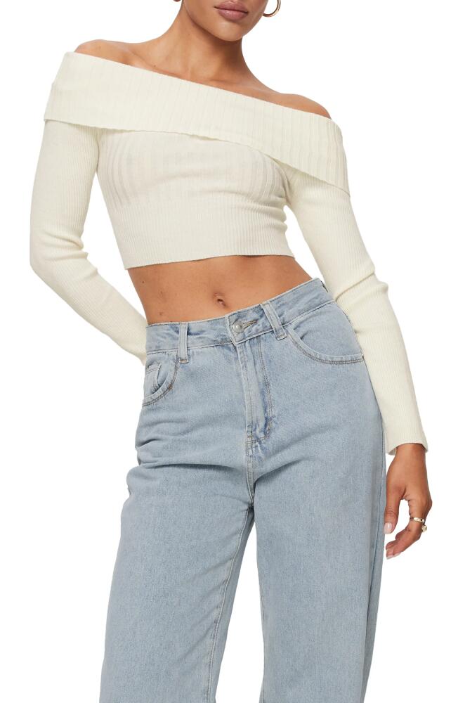 Princess Polly Tagula Off-the-Shoulder Rib Crop Sweater in Cream Cover