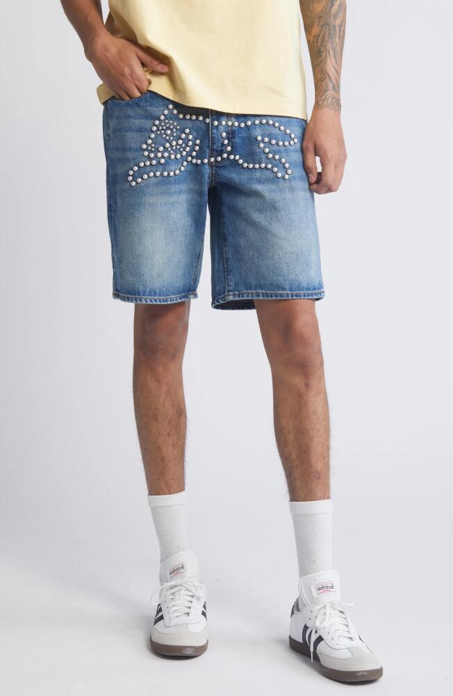 ICECREAM Embellished Denim Shorts in Faded Cover