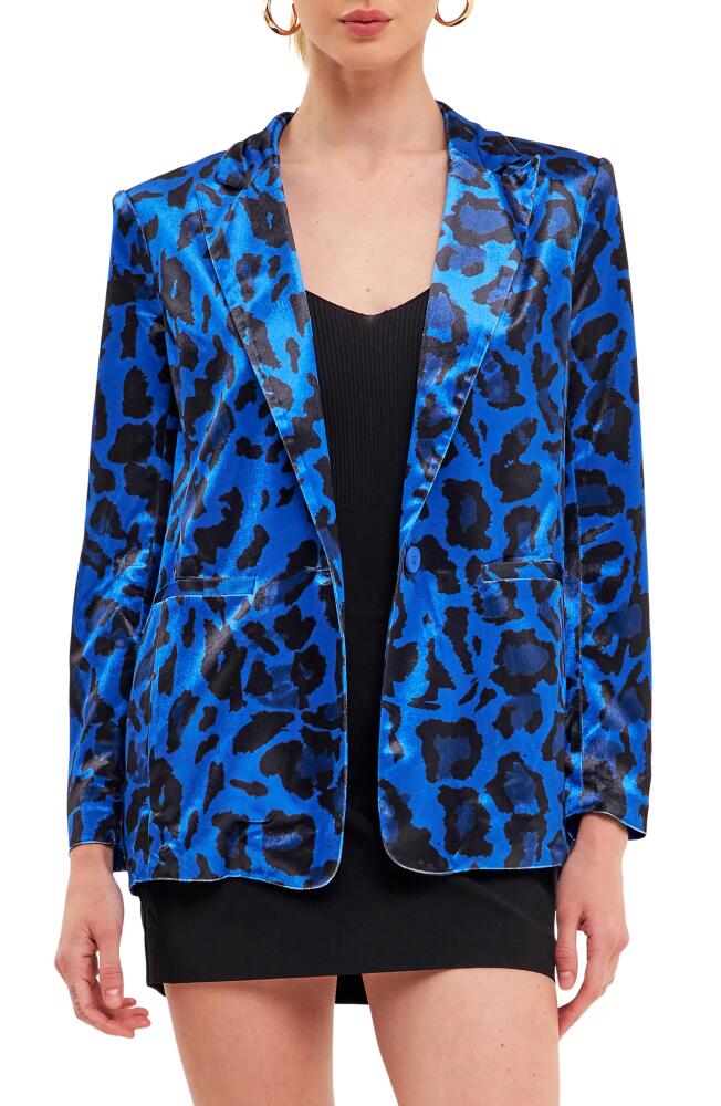 Endless Rose Animal Print Velvet Blazer in Cobalt Blue Cover