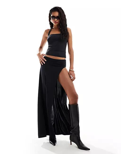 Lioness low rise thigh split maxi skirt in black - part of a set Cover