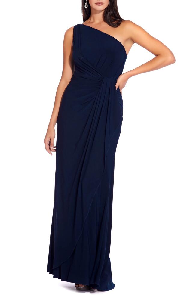 Adrianna Papell One-Shoulder Jersey Gown in Midnight Cover