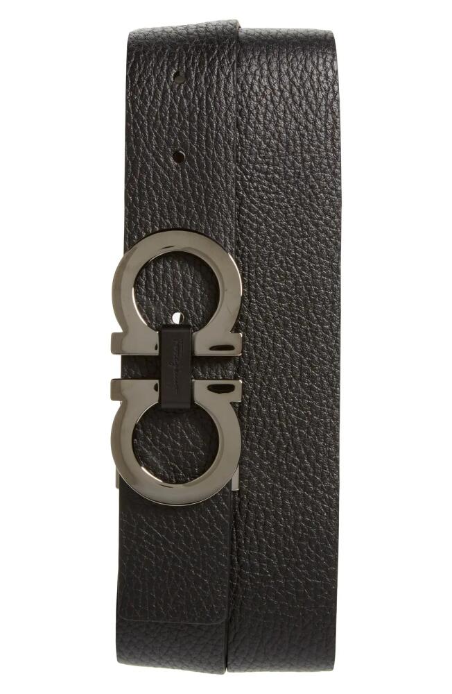 FERRAGAMO Reversible Double Gancio Belt in Black/Hickory Cover