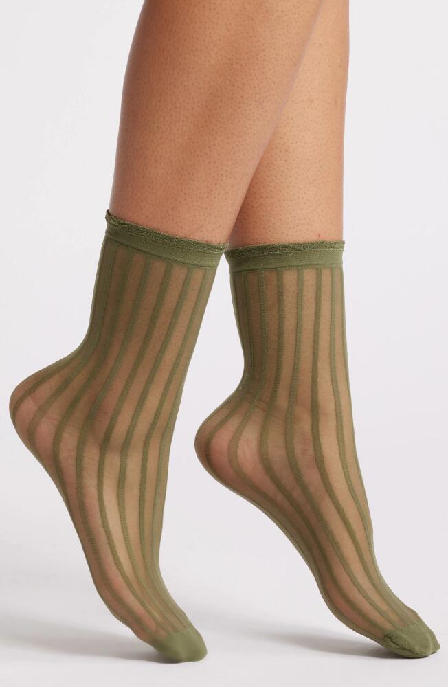 Nordstrom Sheer Stripe Ankle Socks in Green Cypress Cover