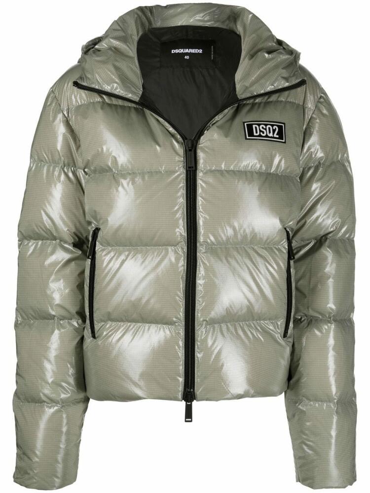 DSQUARED2 logo-patch hooded down jacket - Green Cover