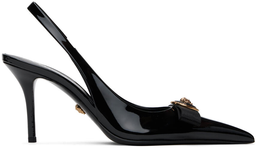 Versace Black Gianni Ribbon Slingback Pumps Cover