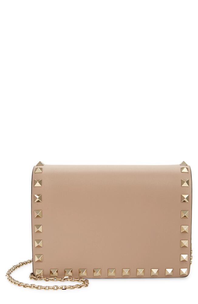 Valentino Garavani Rockstud Leather Wallet on a Chain in Poudre Cover