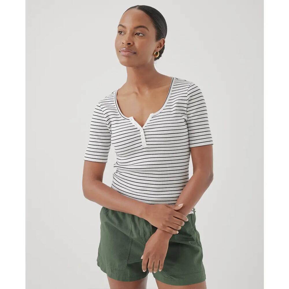 Pact Organic Favorite Rib Henley Top in Chic Stripe Cover