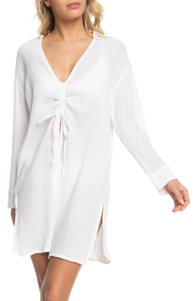 Roxy Sun & Limonade Ruched Long Sleeve Cover-Up Dress in Bright White Cover